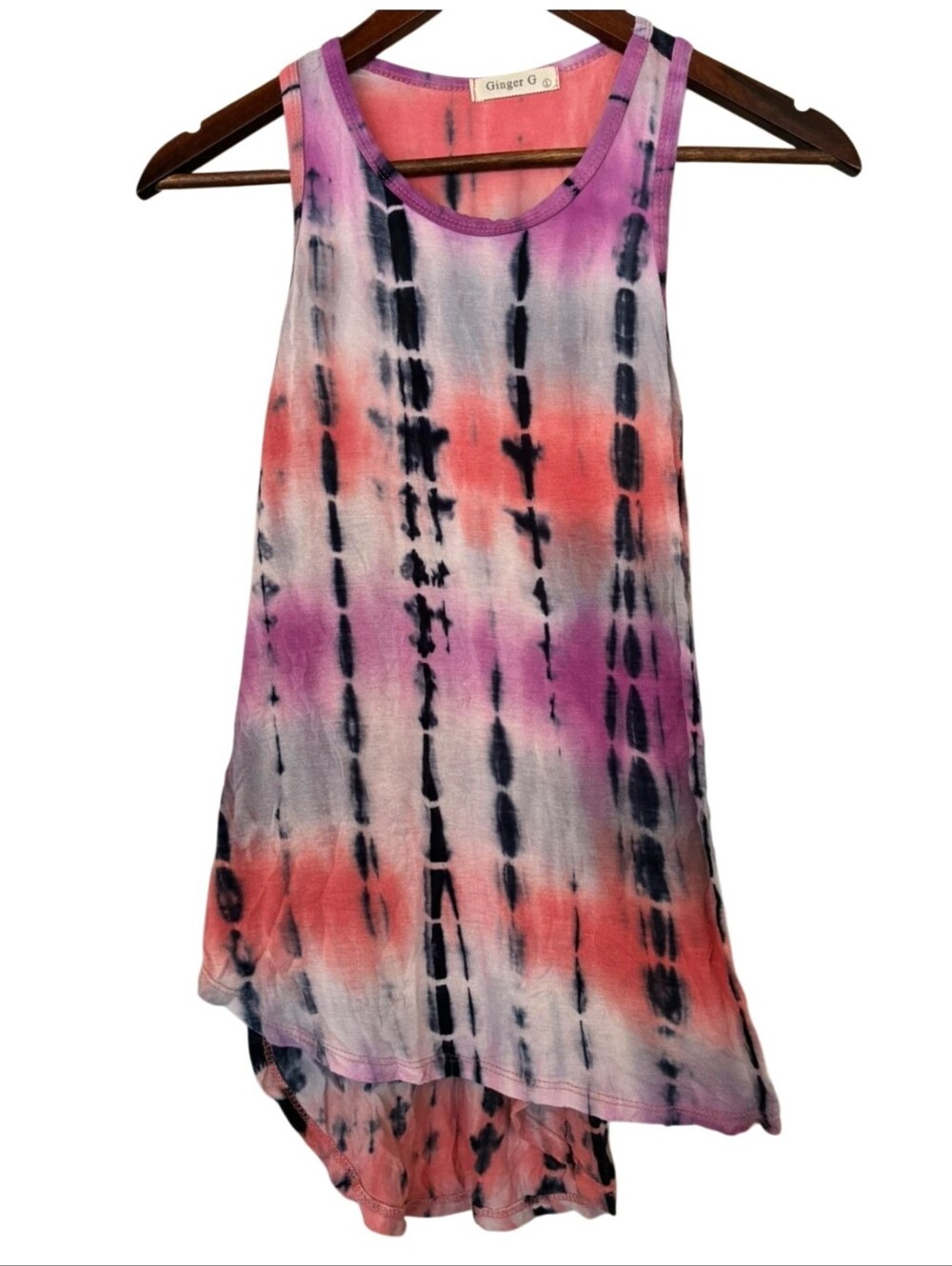 Ginger G Pink, Purple Black Tie-Dye High-Low Tank Large